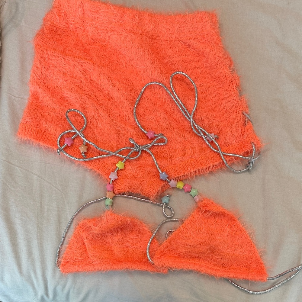 Current Mood Neon Orange Fuzzy Sweater